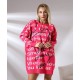 Свитер-туника Oversize принт надписи по низу манжета малина