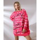 Свитер-туника Oversize принт надписи по низу манжета малина