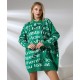 Свитер-туника Oversize принт надписи по низу манжета трава