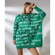 Свитер-туника Oversize принт надписи по низу манжета трава