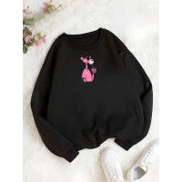 Теплая кофта с круглой горловиной из двухнитки с накатом ТИГРЕНОК черный