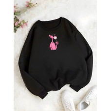 Теплая кофта с круглой горловиной из двухнитки с накатом ТИГРЕНОК черный