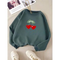 Теплая кофта с круглой горловиной из двухнитки с накатом ВИШЕНЬКИ графит