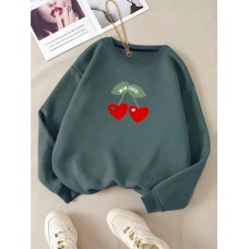 Теплая кофта с круглой горловиной из двухнитки с накатом ВИШЕНЬКИ графит