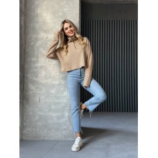 Легкая базовая кофточка с воротничком и замочком беж