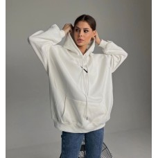 Худи Oversize манжеты из основной ткани глубокий капюшон шнурочки белый