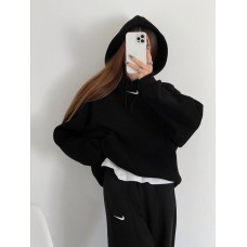 Худи Oversize манжеты из основной ткани глубокий капюшон шнурочки черный