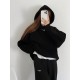 Худи Oversize манжеты из основной ткани глубокий капюшон шнурочки черный