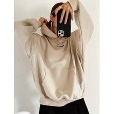 Худи Oversize манжеты из основной ткани глубокий капюшон шнурочки светлый беж