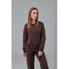 Теплый свитшот с вышивкой+круглой горловиной коричневый