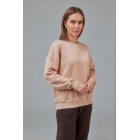 Теплый свитшот с вышивкой+круглой горловиной светло-бежевый