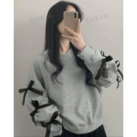 Теплый Батник с бантами из велюровой ленты меланж