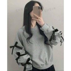 Теплый Батник с бантами из велюровой ленты меланж