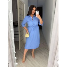 Легкое удобное платье с карманами (пуговицы на груди) голубой