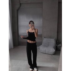 Базовый костюм: майка + длинные широкие штаны палаццо черный