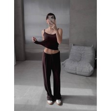 Базовый костюм: майка + длинные широкие штаны палаццо шоколад