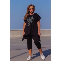 Костюм двойка (туника свободного кроя+лосины высокая посадка) черный