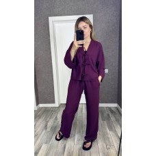 Костюм кофта свободного кроя со спущенным рукавом+Брюки с карманами марсала