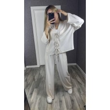 Костюм кофта свободного кроя со спущенным рукавом+Брюки с карманами таш (светлый бежевый)