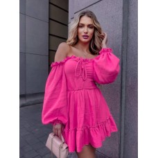 Нежное и романтичное платье с длинным рукавом фонарик на резинке малина