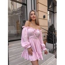 Нежное и романтичное платье с длинным рукавом фонарик на резинке розовый