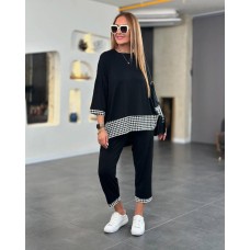 Костюм Туника свободного кроя+брюки 7/8 черный+лапка
