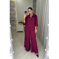 Женский костюм рубашка и широкие брюки жатый шелк бордо