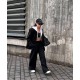 Костюм (брюки палаццо клеш от бедра+пиджак свободного кроя с карманами) черный