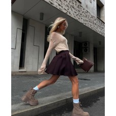 Женственная мини юбка в складку шоколад