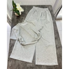 Комплект (футболка с кулиской по бокам+брюки клеш с высокой посадкой) меланж