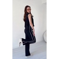 Трикотажный костюм из двухнитки с контрастным кантом (кофта прямого кроя+брюки з карманами) т.синий