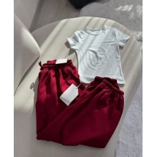 Спортивный брюки из двухнитки с манжетами бордо