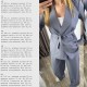 Костюм жакет без подкладки на запах+брюки свободного кроя голубой