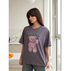 Удлиненная Футболка оверсайз с накатом "Teddy" графит