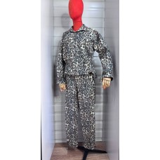 Костюм из джинсовой ткани в леопардовый принт (куртка с кулисками по талии и рукавам+брюки)