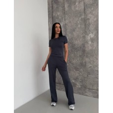 Костюм тройка: Футболка+Лонгслив с длинным рукавом+Брюки свободного кроя графит