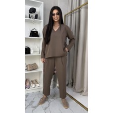 Костюм Свободного силуэта: кофта+брюки коричневый
