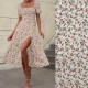 Женское нежное платье в цветочный принт белый с розовыми цветами