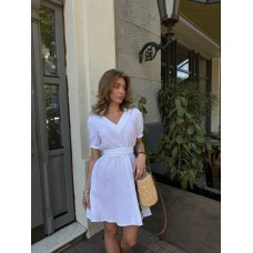 Платье с расклешенной юбкой из муслина с пышными рукавами белый