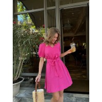 Платье с расклешенной юбкой из муслина с пышными рукавами малина