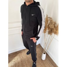 Спортивный мужской костюм: кофта на молнии+штаны (двонитка) черный