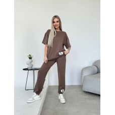 Костюм двойка: брюки джогеры + широкая футболка свободного кроя мокко