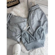 Практичный костюм тройка: кофта+двойной топ+штаны меланж
