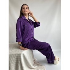 Нежный домашний костюм-пижама рубашка+штаны шелк Армани фиолетовый