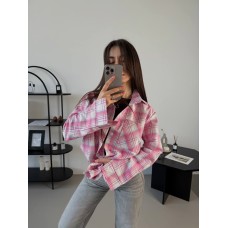 Рубашка свободного кроя из фланели в клетку светло-розовый