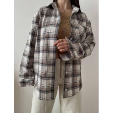 Рубашка свободного кроя из фланели в клетку бежевый