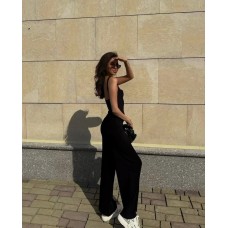 Трикотажный костюм из вискоза (свободные брюки+топ с глубоким вырезом по спинке) черный