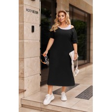 Трикотажный Костюм (длинное платье с разрезами с обеих сторон+контрастная майка) черный+белый