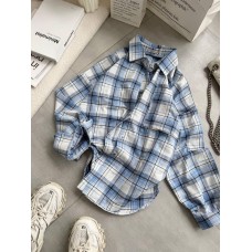 Рубашка из натуральной ткани фланель голубой