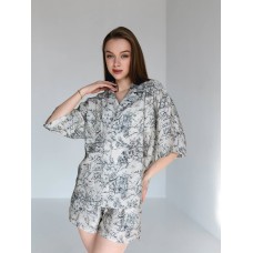 Костюм (шорты+рубашкой свободного кроя со спущенным плечом) серый